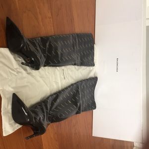 Balenciaga thigh high logo boots